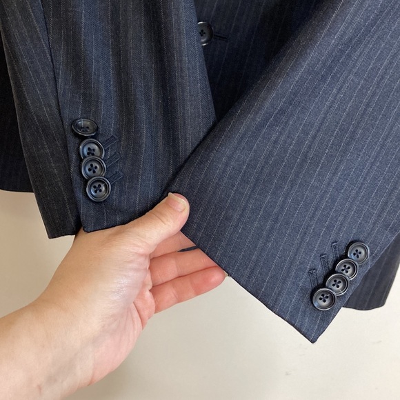 Z Zegna Suit Mens 38R 34 x 30 Gray Blue Pinstripe Wool 2 Piece Blazer Pants - Picture 6 of 16